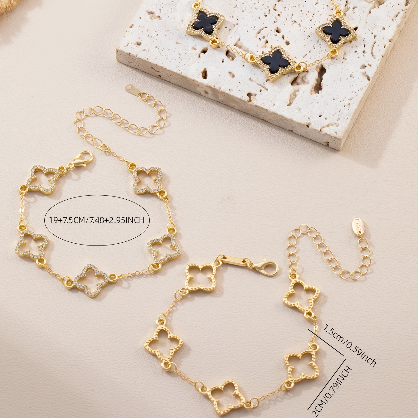3pcs Set of Luxurious Clover Rhinestone Decorative Bracelets